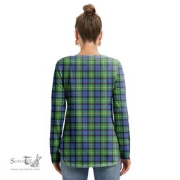 ScotsTee Shop Scottish Gordon Old Ancient Clan Crest Tartan Womens V Neck Lace Up Criss Cross Sweatshirt