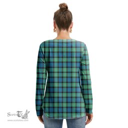 ScotsTee Shop Scottish Gunn Ancient Clan Crest Tartan Womens V Neck Lace Up Criss Cross Sweatshirt