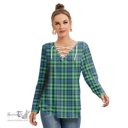 ScotsTee Shop Scottish Graham of Montrose Ancient Clan Tartan Womens V Neck Lace Up Criss Cross Sweatshirt