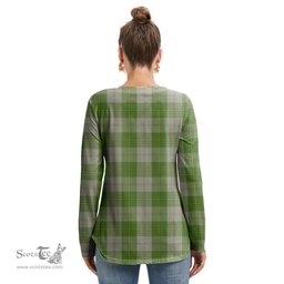 ScotsTee Shop Scottish Cunningham Dress Green Dancers Clan Crest Tartan Womens V Neck Lace Up Criss Cross Sweatshirt