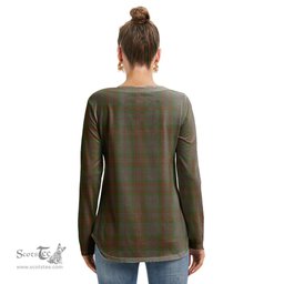 ScotsTee Shop Scottish Gray Clan Tartan Womens V Neck Lace Up Criss Cross Sweatshirt