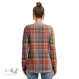 ScotsTee Shop Scottish Drummond of Strathallan Clan Tartan Womens V Neck Lace Up Criss Cross Sweatshirt