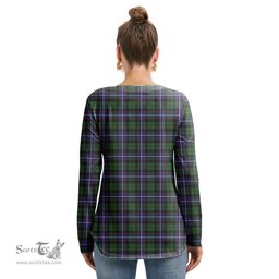 ScotsTee Shop Scottish Galbraith Modern Clan Crest Tartan Womens V Neck Lace Up Criss Cross Sweatshirt