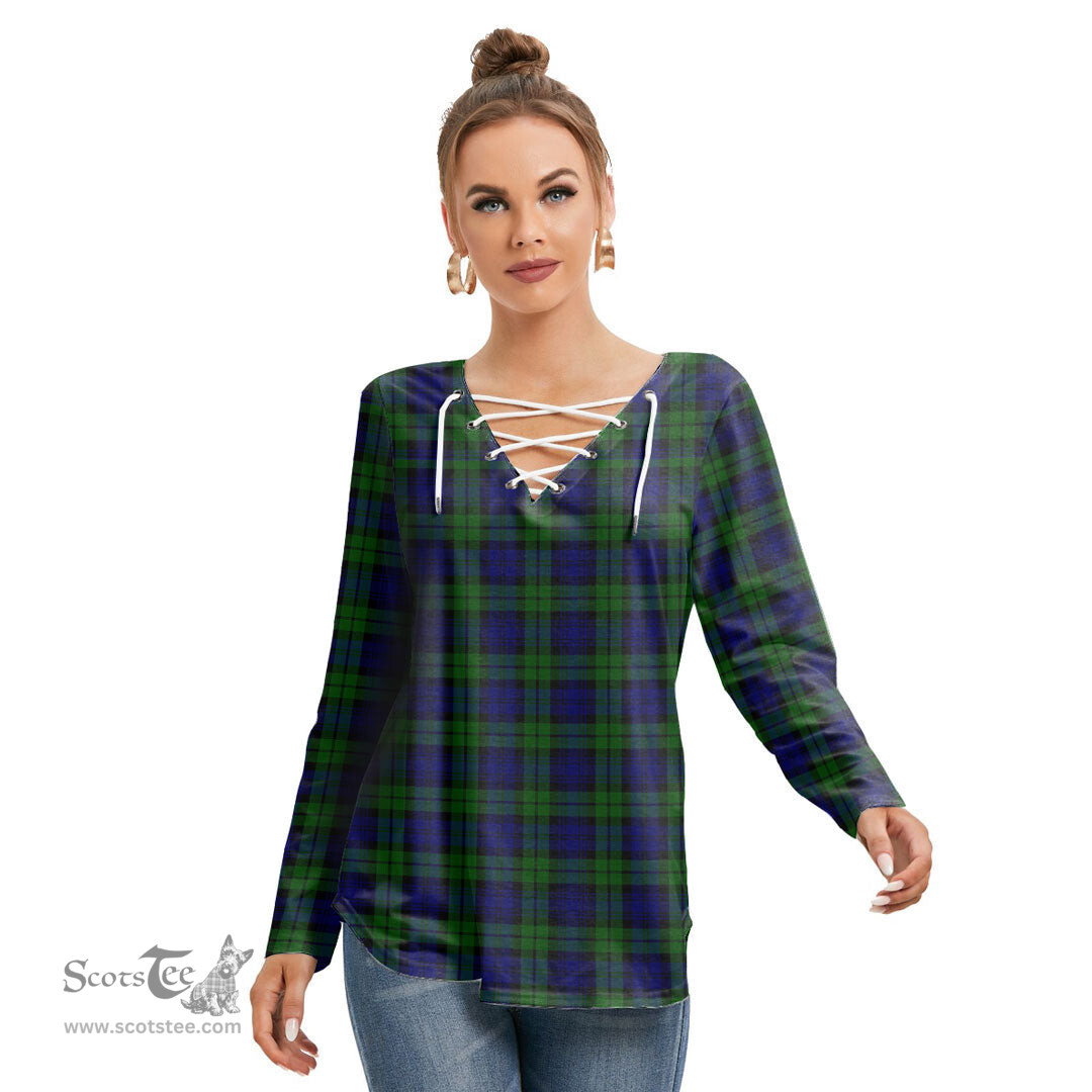 ScotsTee Shop Scottish Campbell Modern Clan Tartan Womens V Neck Lace Up Criss Cross Sweatshirt