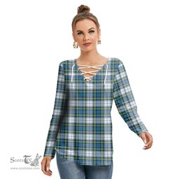 ScotsTee Shop Scottish Campbell Dress Ancient Clan Tartan Womens V Neck Lace Up Criss Cross Sweatshirt
