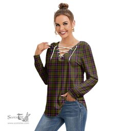 ScotsTee Shop Scottish Cochrane Modern Clan Tartan Womens V Neck Lace Up Criss Cross Sweatshirt
