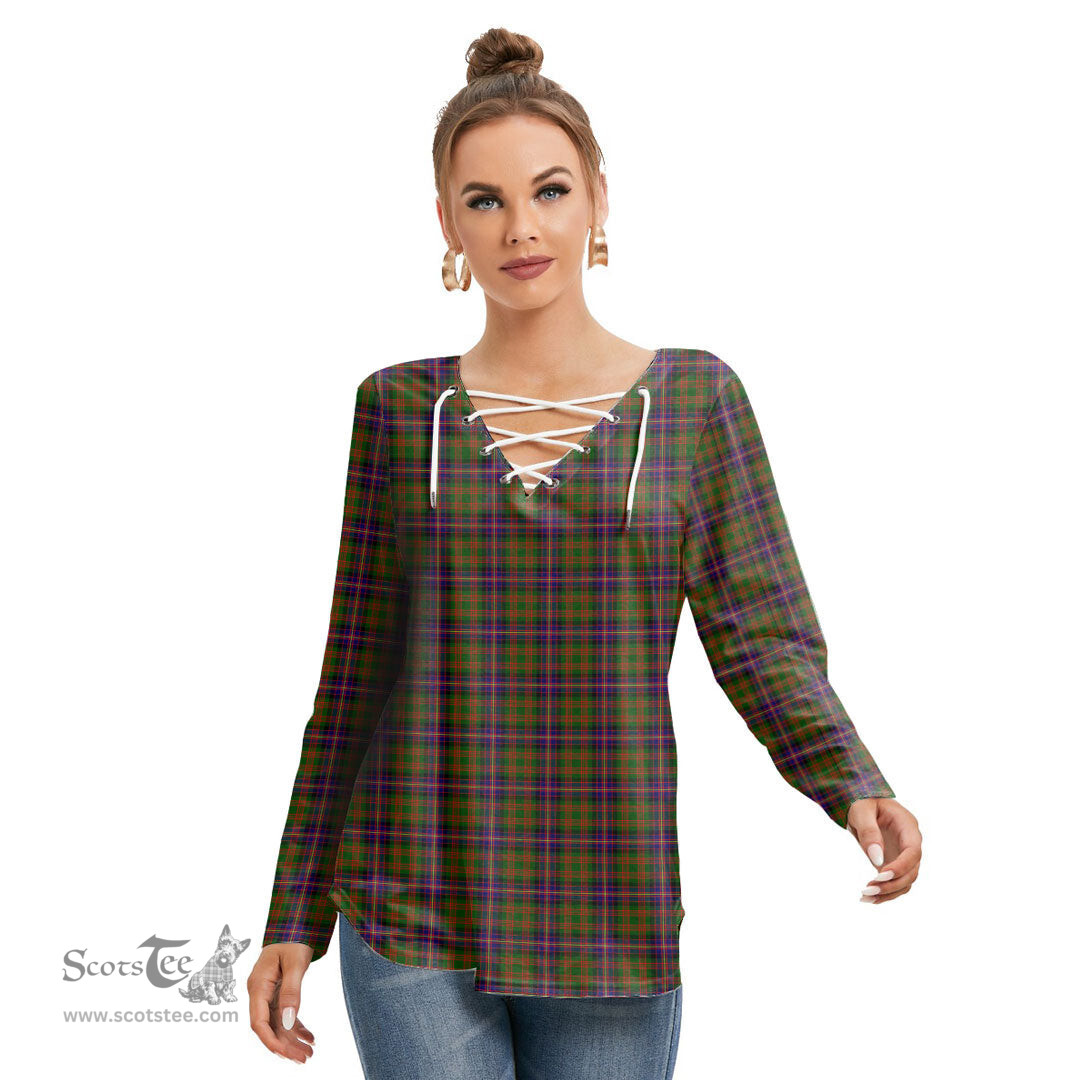 ScotsTee Shop Scottish Cochrane Modern Clan Tartan Womens V Neck Lace Up Criss Cross Sweatshirt
