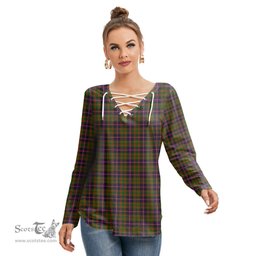 ScotsTee Shop Scottish Cochrane Modern Clan Tartan Womens V Neck Lace Up Criss Cross Sweatshirt