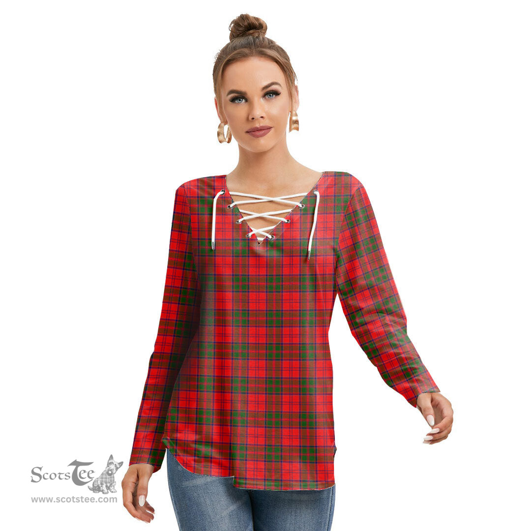 ScotsTee Shop Scottish Grant Modern Clan Tartan Womens V Neck Lace Up Criss Cross Sweatshirt