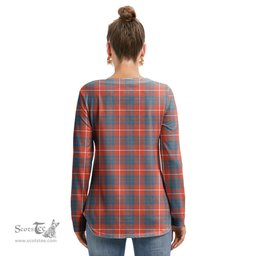 ScotsTee Shop Scottish Hamilton Ancient Clan Crest Tartan Womens V Neck Lace Up Criss Cross Sweatshirt