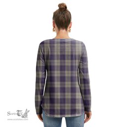 ScotsTee Shop Scottish Cunningham Dress Blue Dancers Clan Tartan Womens V Neck Lace Up Criss Cross Sweatshirt