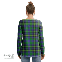 ScotsTee Shop Scottish Gordon Modern Clan Tartan Womens V Neck Lace Up Criss Cross Sweatshirt