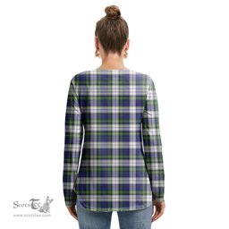ScotsTee Shop Scottish Gordon Dress Modern Clan Tartan Womens V Neck Lace Up Criss Cross Sweatshirt
