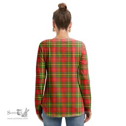 ScotsTee Shop Scottish Leask Clan Crest Tartan Womens V Neck Lace Up Criss Cross Sweatshirt