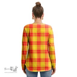 ScotsTee Shop Scottish MacMillan Clan Clan Crest Tartan Womens V Neck Lace Up Criss Cross Sweatshirt