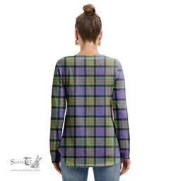 ScotsTee Shop Scottish MacDonald Ancient Clan Tartan Womens V Neck Lace Up Criss Cross Sweatshirt