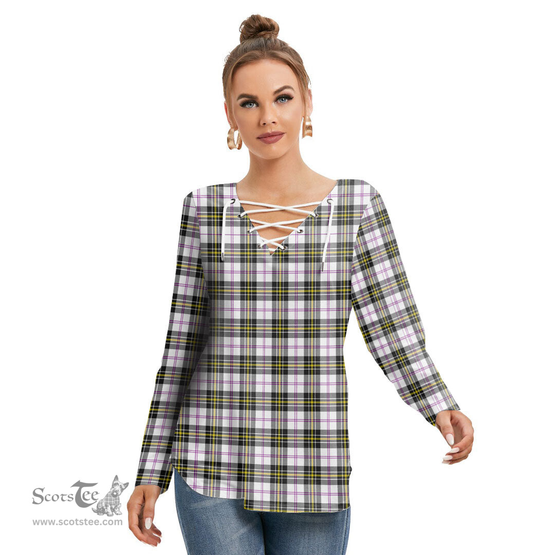 ScotsTee Shop Scottish MacPherson Dress Modern Clan Tartan Womens V Neck Lace Up Criss Cross Sweatshirt