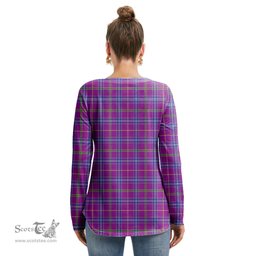 ScotsTee Shop Scottish Jackson Clan Tartan Womens V Neck Lace Up Criss Cross Sweatshirt