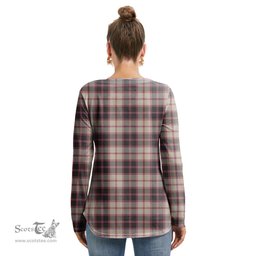 ScotsTee Shop Scottish MacPherson Hunting Ancient Clan Crest Tartan Womens V Neck Lace Up Criss Cross Sweatshirt
