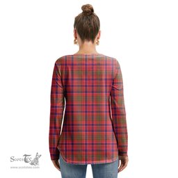 ScotsTee Shop Scottish Lumsden Modern Clan Tartan Womens V Neck Lace Up Criss Cross Sweatshirt