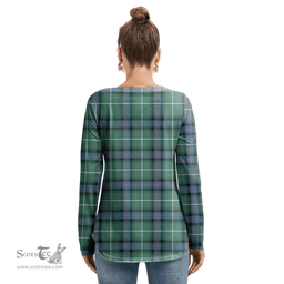 ScotsTee Shop Scottish MacDonald of the Isles Hunting Ancient Clan Tartan Womens V Neck Lace Up Criss Cross Sweatshirt