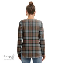 ScotsTee Shop Scottish MacLaren Weathered Clan Tartan Womens V Neck Lace Up Criss Cross Sweatshirt