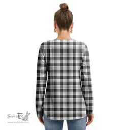 ScotsTee Shop Scottish MacFarlane Black White Ancient Clan Tartan Womens V Neck Lace Up Criss Cross Sweatshirt