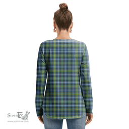 ScotsTee Shop Scottish MacNeill of Barra Ancient Clan Tartan Womens V Neck Lace Up Criss Cross Sweatshirt