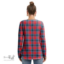 ScotsTee Shop Scottish MacTavish Modern Clan Crest Tartan Womens V Neck Lace Up Criss Cross Sweatshirt