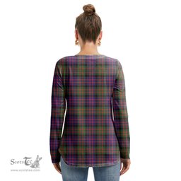 ScotsTee Shop Scottish MacDonald Modern Clan Tartan Womens V Neck Lace Up Criss Cross Sweatshirt