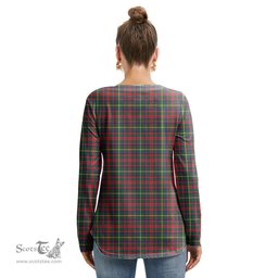 ScotsTee Shop Scottish MacKintosh Hunting Modern Clan Crest Tartan Womens V Neck Lace Up Criss Cross Sweatshirt
