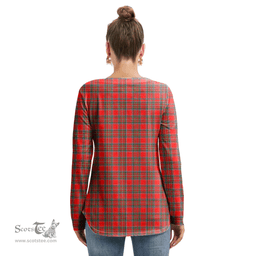 ScotsTee Shop Scottish MacBean Modern Clan Tartan Womens V Neck Lace Up Criss Cross Sweatshirt