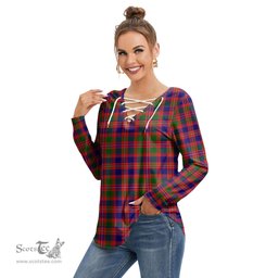 ScotsTee Shop Scottish MacIntyre Modern Clan Tartan Womens V Neck Lace Up Criss Cross Sweatshirt