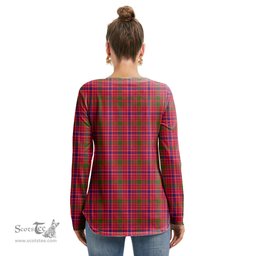 ScotsTee Shop Scottish MacRae Modern Clan Tartan Womens V Neck Lace Up Criss Cross Sweatshirt