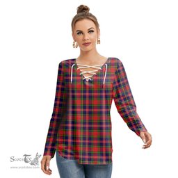 ScotsTee Shop Scottish MacPherson Modern Clan Tartan Womens V Neck Lace Up Criss Cross Sweatshirt