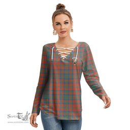 ScotsTee Shop Scottish Matheson Ancient Clan Crest Tartan Womens V Neck Lace Up Criss Cross Sweatshirt