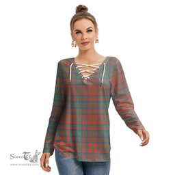 ScotsTee Shop Scottish Matheson Ancient Clan Tartan Womens V Neck Lace Up Criss Cross Sweatshirt