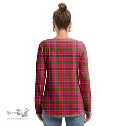 ScotsTee Shop Scottish MacRae Modern Clan Crest Tartan Womens V Neck Lace Up Criss Cross Sweatshirt