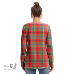 ScotsTee Shop Scottish MacLean of Duart Modern Clan Crest Tartan Womens V Neck Lace Up Criss Cross Sweatshirt