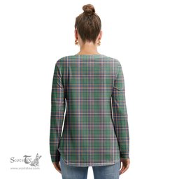ScotsTee Shop Scottish MacFarlane Hunting Ancient Clan Crest Tartan Womens V Neck Lace Up Criss Cross Sweatshirt