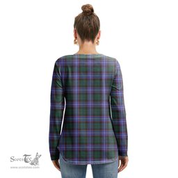 ScotsTee Shop Scottish Hunter Modern Clan Tartan Womens V Neck Lace Up Criss Cross Sweatshirt