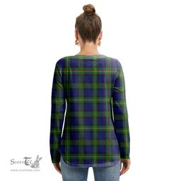 ScotsTee Shop Scottish MacEwen Modern Clan Tartan Womens V Neck Lace Up Criss Cross Sweatshirt
