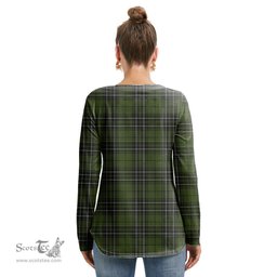 ScotsTee Shop Scottish MacLean Hunting Clan Crest Tartan Womens V Neck Lace Up Criss Cross Sweatshirt