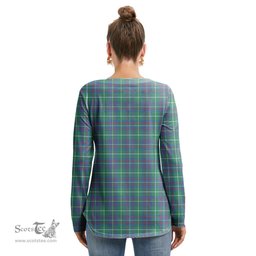 ScotsTee Shop Scottish Inglis Ancient Clan Crest Tartan Womens V Neck Lace Up Criss Cross Sweatshirt
