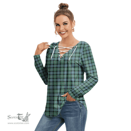 ScotsTee Shop Scottish Melville Clan Tartan Womens V Neck Lace Up Criss Cross Sweatshirt
