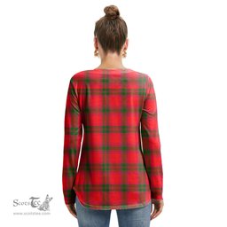 ScotsTee Shop Scottish MacNab Modern Clan Tartan Womens V Neck Lace Up Criss Cross Sweatshirt