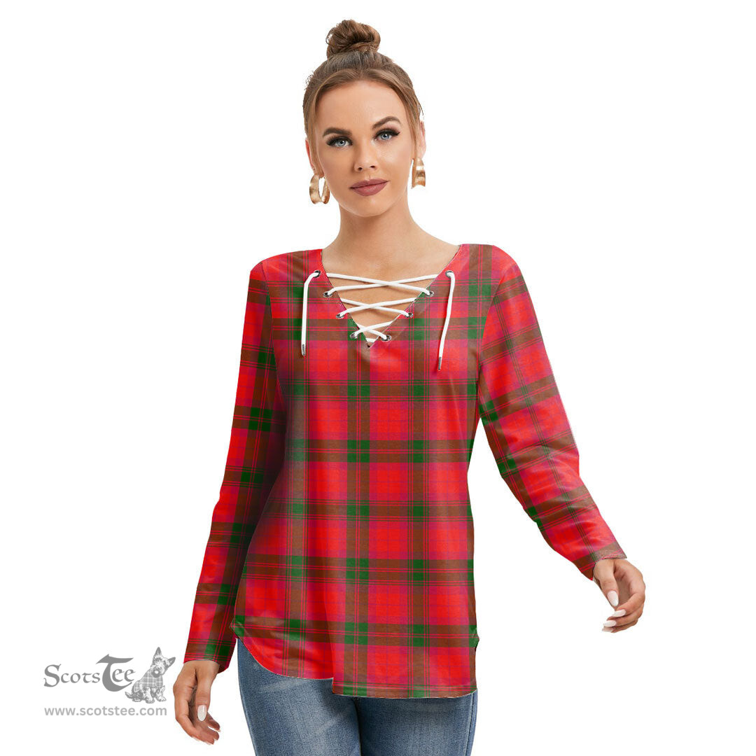 ScotsTee Shop Scottish MacNab Modern Clan Tartan Womens V Neck Lace Up Criss Cross Sweatshirt