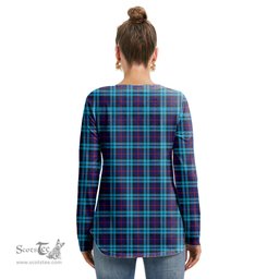 ScotsTee Shop Scottish McCorquodale Clan Tartan Womens V Neck Lace Up Criss Cross Sweatshirt