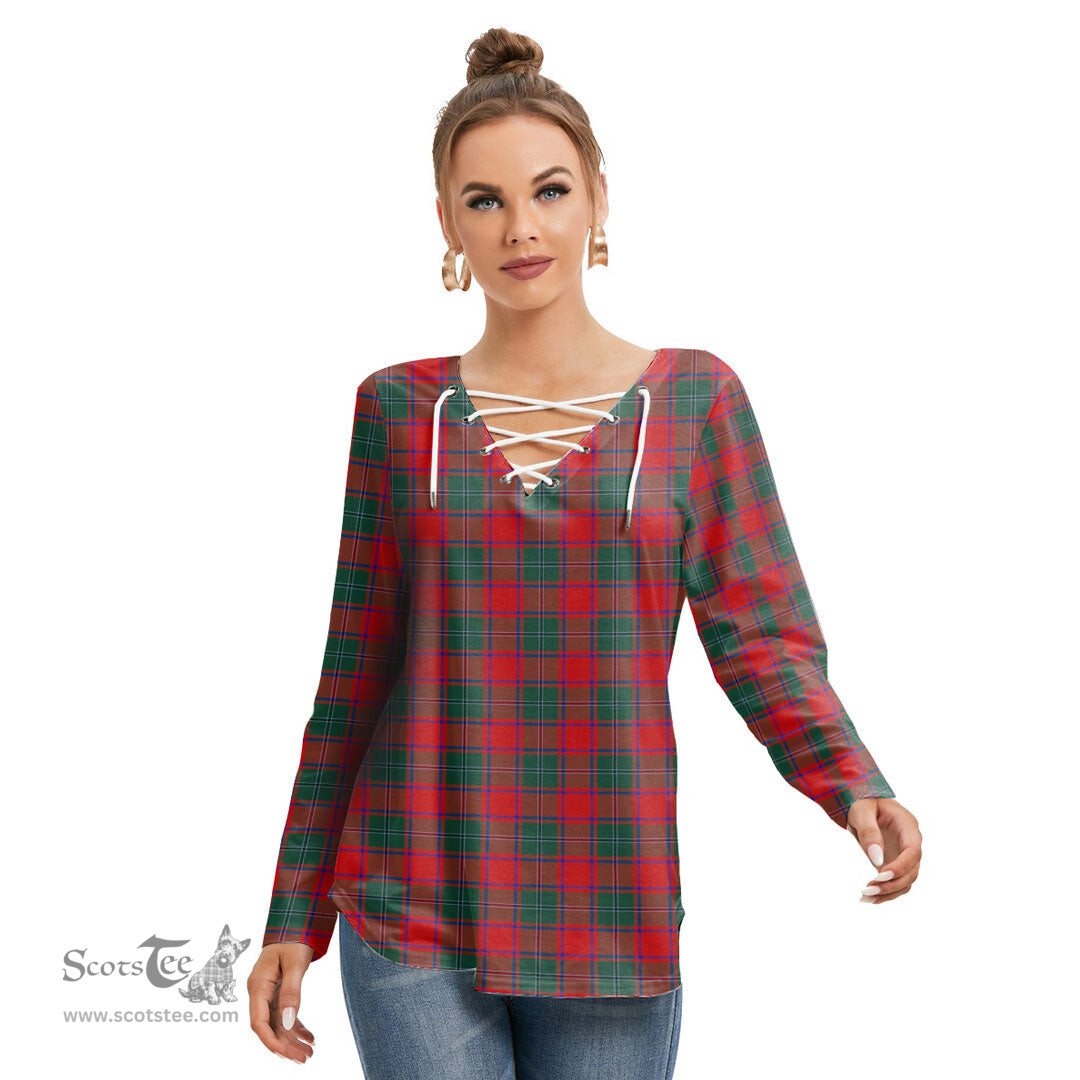 ScotsTee Shop Scottish MacPhail Clan Clan Tartan Womens V Neck Lace Up Criss Cross Sweatshirt