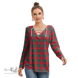 ScotsTee Shop Scottish MacPhail Clan Clan Tartan Womens V Neck Lace Up Criss Cross Sweatshirt